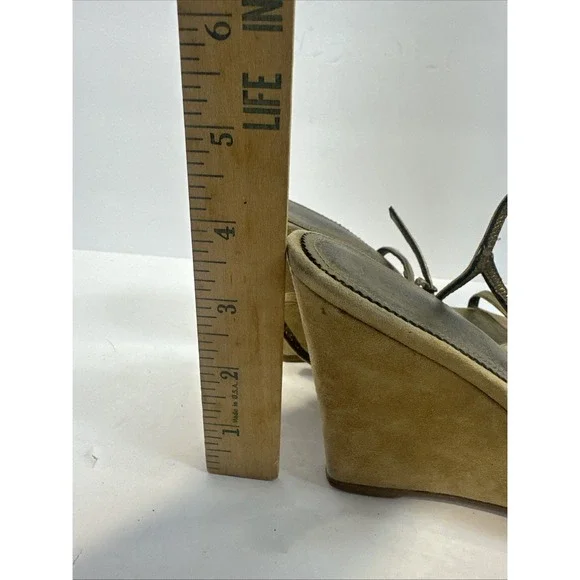 J Crew Brown Tan Leather Suede Strappy Wedge Heels Made In Italy Women's 8.5 - Picture 2 of 8